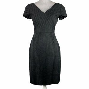 Banana Republic 2 Dress Fit Flare Cap Sleeve Striped Gray White V Neck NEW